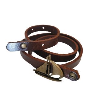 Vintage Style Leather Belt Sailboat Buckle Moss Mills S/M